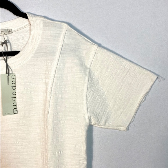 Mododoc French Terry Long Half Sleeve Loose Fit Sweatshirt Top Ivory Sz Small - Picture 3 of 11